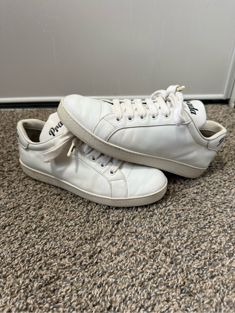 Prada White Leather Lace-Up Sneakers - Picture 4 of 6